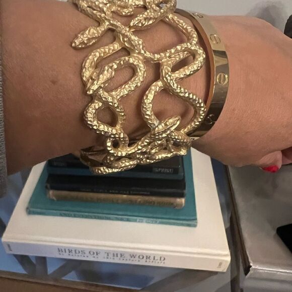 Gold tone women’s hammered hinge snake bracket. - Picture 5 of 6